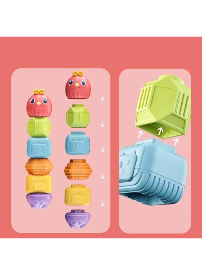 حديقة الألعاب ألعاب حسية للأطفال – مكعب نشاط مونتيسوري مع أشكال وخيوط مطاطية ولعب التكديس للأطفال من عمر 1 إلى 2 سنة - Image 3