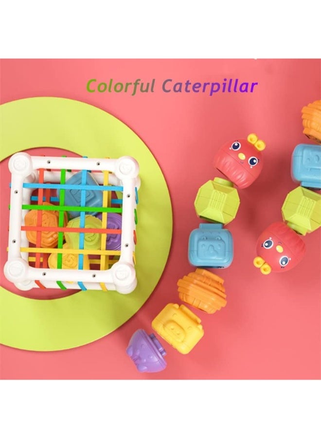 حديقة الألعاب ألعاب حسية للأطفال – مكعب نشاط مونتيسوري مع أشكال وخيوط مطاطية ولعب التكديس للأطفال من عمر 1 إلى 2 سنة - Image 2