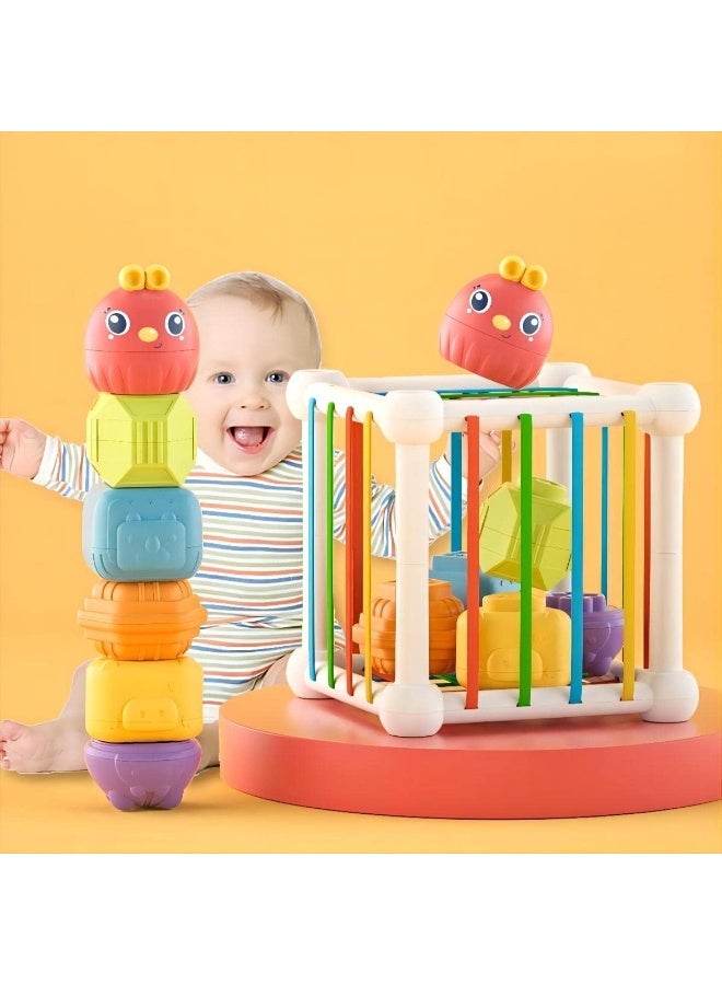 حديقة الألعاب ألعاب حسية للأطفال – مكعب نشاط مونتيسوري مع أشكال وخيوط مطاطية ولعب التكديس للأطفال من عمر 1 إلى 2 سنة - Image 5