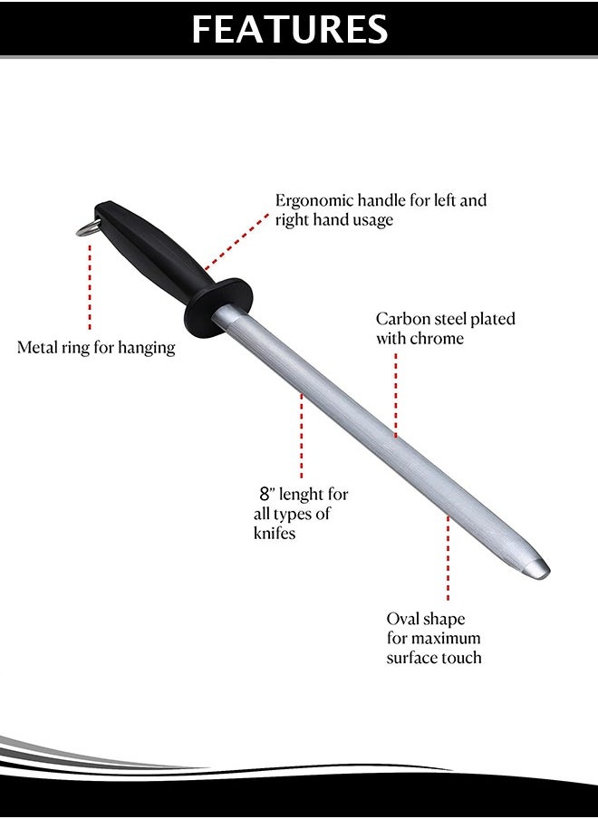 A TO Z 8-Inch Knife Sharpening Rod – Carbon Steel Honing Stick with Non-Slip Handle, Hanging Ring – Ideal for Kitchen Knives, Fine Surface Grit  - Image 3
