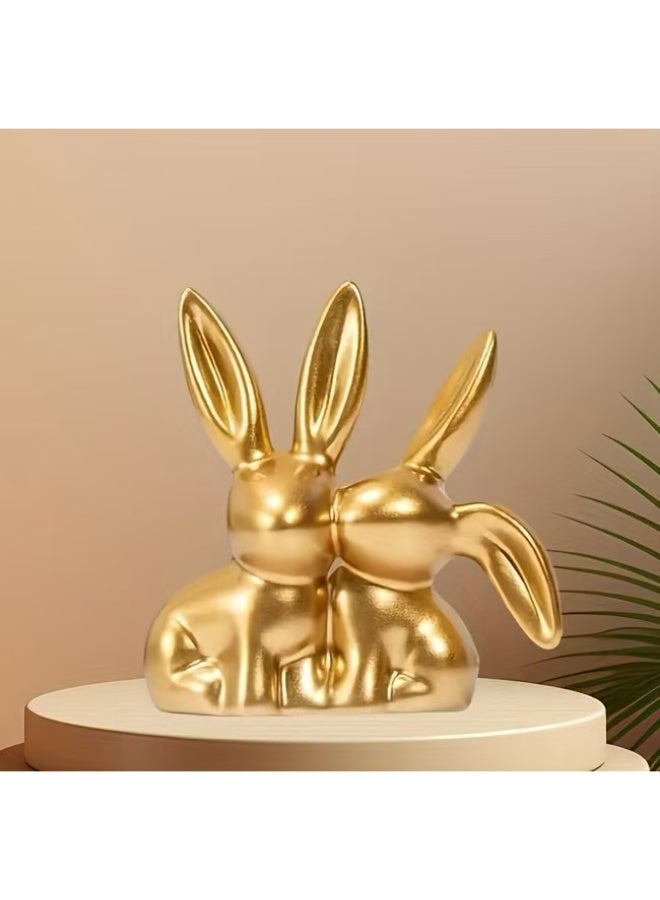 Resin Resin Couple Rabbit Figurine, Kissing Rabbit Figurine, Living Room, Bedroom, Bathroom Decoration, Home Furnishings Gold - Image 1
