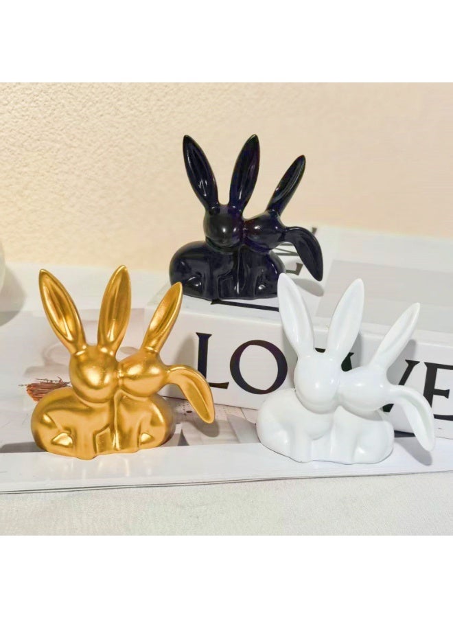 Resin Resin Couple Rabbit Figurine, Kissing Rabbit Figurine, Living Room, Bedroom, Bathroom Decoration, Home Furnishings Gold - Image 2