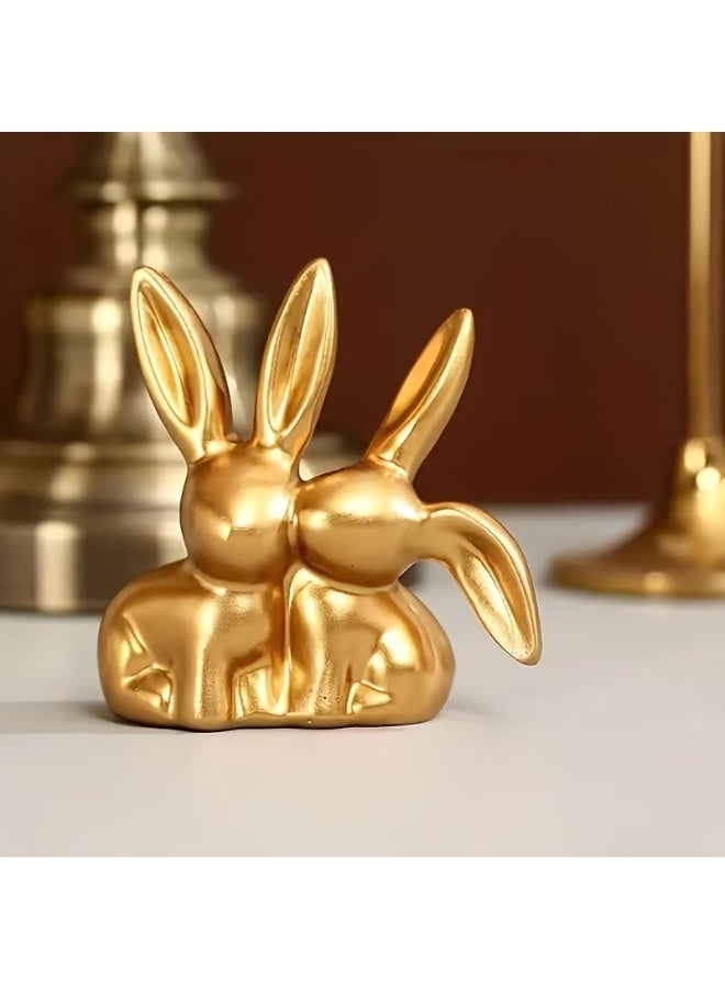 Resin Resin Couple Rabbit Figurine, Kissing Rabbit Figurine, Living Room, Bedroom, Bathroom Decoration, Home Furnishings Gold - Image 3