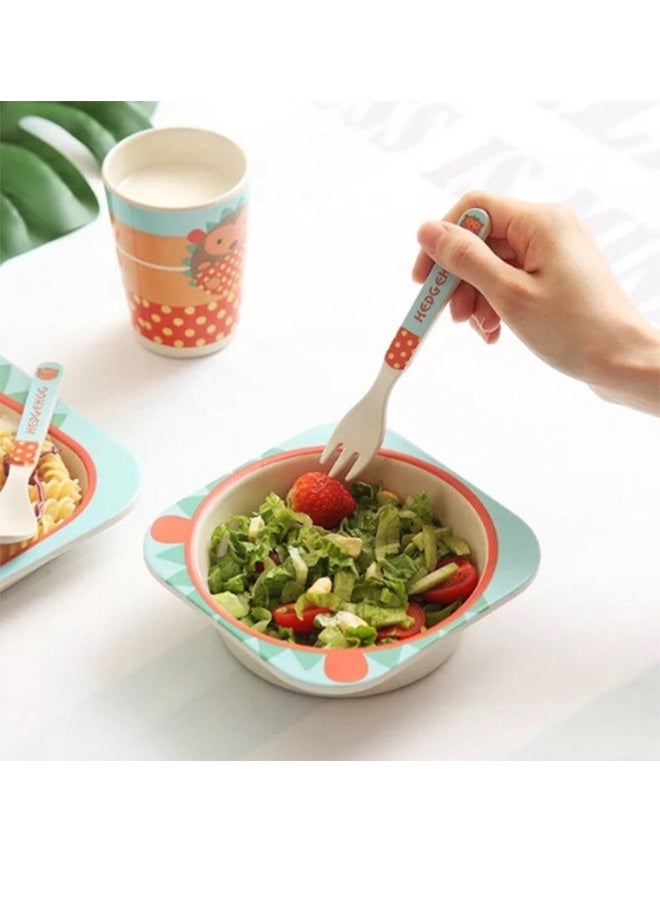 Wish Kids Dining Set 5 Piece Plate Bowl Cup Spoon Fork | Eco Friendly BPA Free Toddler Feeding Set | Durable Tableware - Image 3