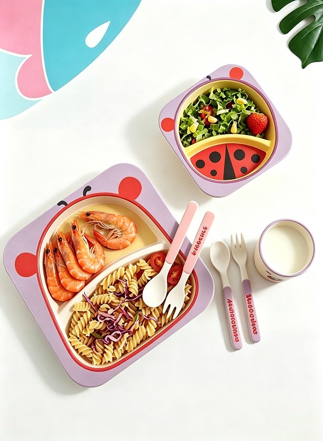 Wish Kids Dining Set 5 Piece Plate Bowl Cup Spoon Fork | Eco Friendly BPA Free Toddler Feeding Set | Durable Tableware - Image 4