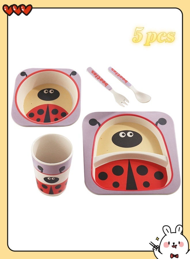 Wish Kids Dining Set 5 Piece Plate Bowl Cup Spoon Fork | Eco Friendly BPA Free Toddler Feeding Set | Durable Tableware - Image 1