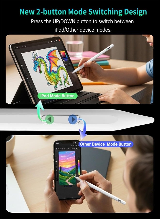 MEKO Dual System Stylus Pencil for Apple iPad & iPhone &Android, 2X Fast Charge Universal Stylus Pen for Touch Screen, Precision Stylus for Smartphone Tablets-White - Image 3