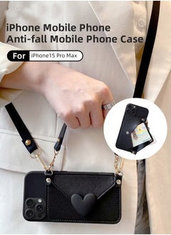 Crossbody iPhone 15 Pro Max Case with Lanyard Strap and Hand Strap Credit Card Holder 6.7" Protective Wallet PU Leather Handbag Purse Cover Phone Case for Women Girl