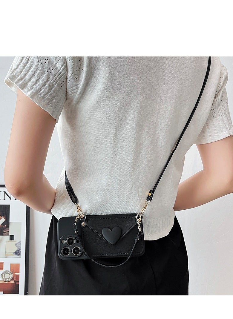 Generic - Crossbody iPhone 15 Pro Max Case with Lanyard Strap and Hand Strap Credit Card Holder 6.7" Protective Wallet PU Leather Handbag Purse Cover Phone Case for Women Girl - Image 1