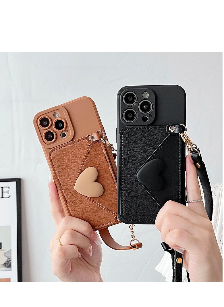 Generic - Crossbody iPhone 15 Pro Max Case with Lanyard Strap and Hand Strap Credit Card Holder 6.7" Protective Wallet PU Leather Handbag Purse Cover Phone Case for Women Girl - Image 1