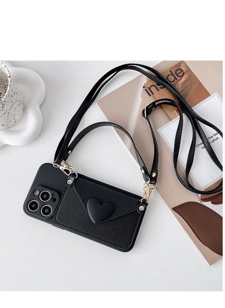 Generic - Crossbody iPhone 15 Pro Max Case with Lanyard Strap and Hand Strap Credit Card Holder 6.7" Protective Wallet PU Leather Handbag Purse Cover Phone Case for Women Girl - Image 1