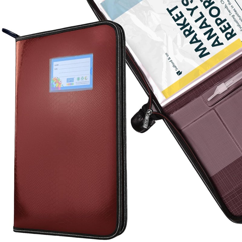 sps Premium PU Leather File Folder | 20 Sleeves for A4 & FC Size Documents | Maroon - Image 1