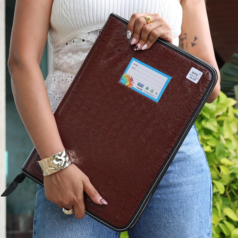 sps Premium PU Leather File Folder | 20 Sleeves for A4 & FC Size Documents | Maroon - Image 3