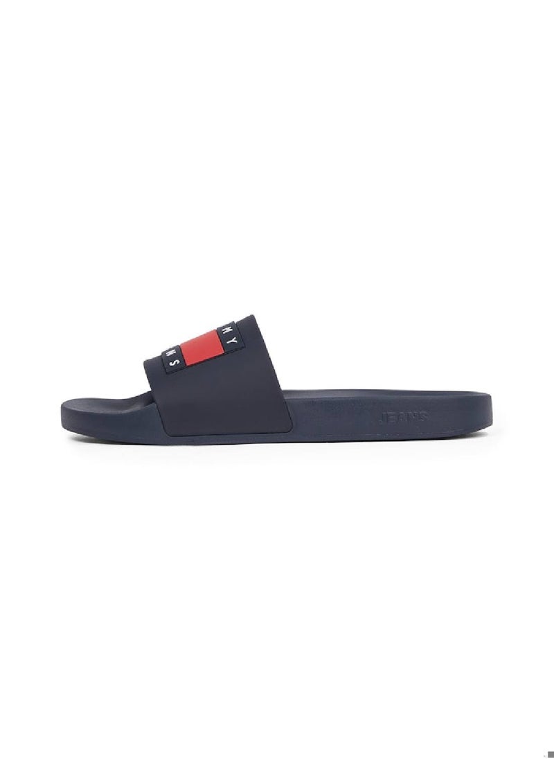 TOMMY JEANS - Men's Pool Slides - Faux Leather, Blue - Image 1