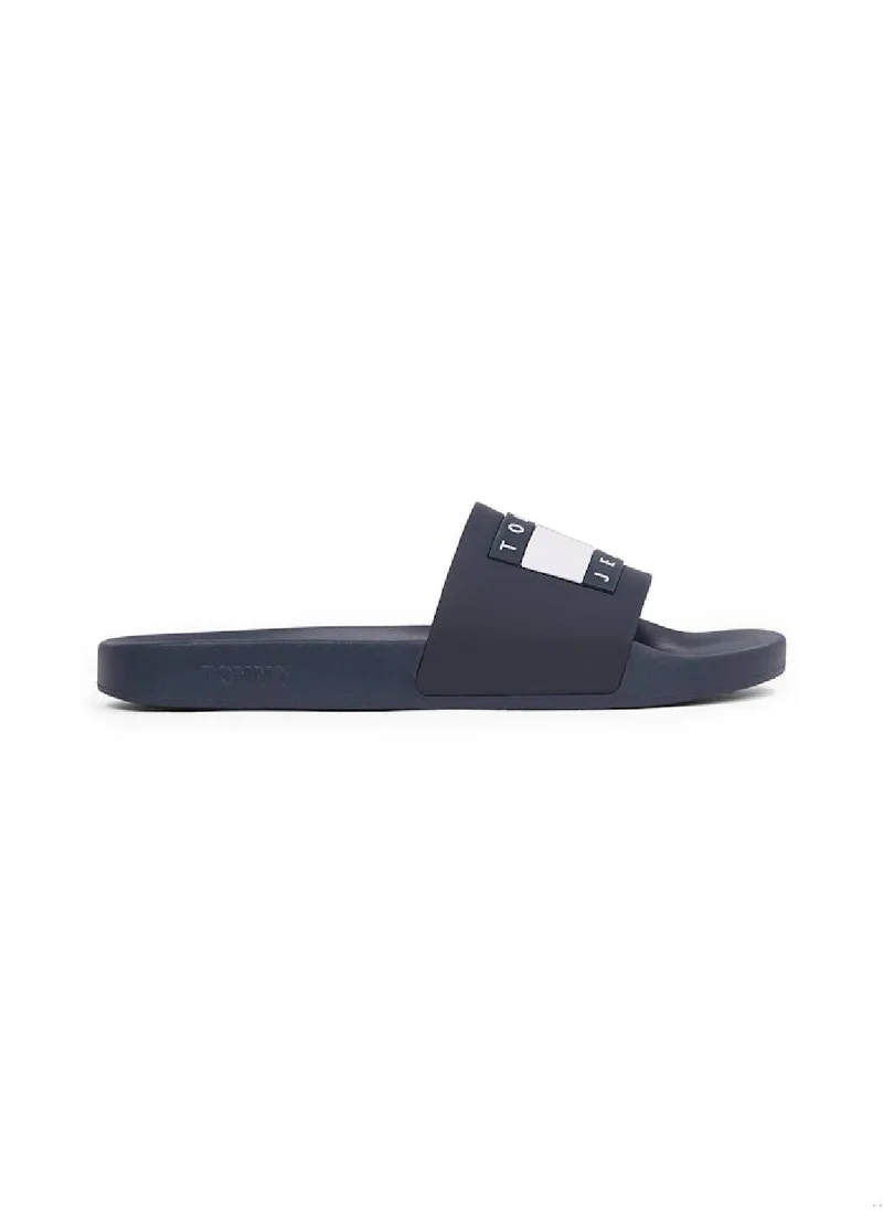 TOMMY JEANS Men's Pool Slides - Faux Leather, Blue