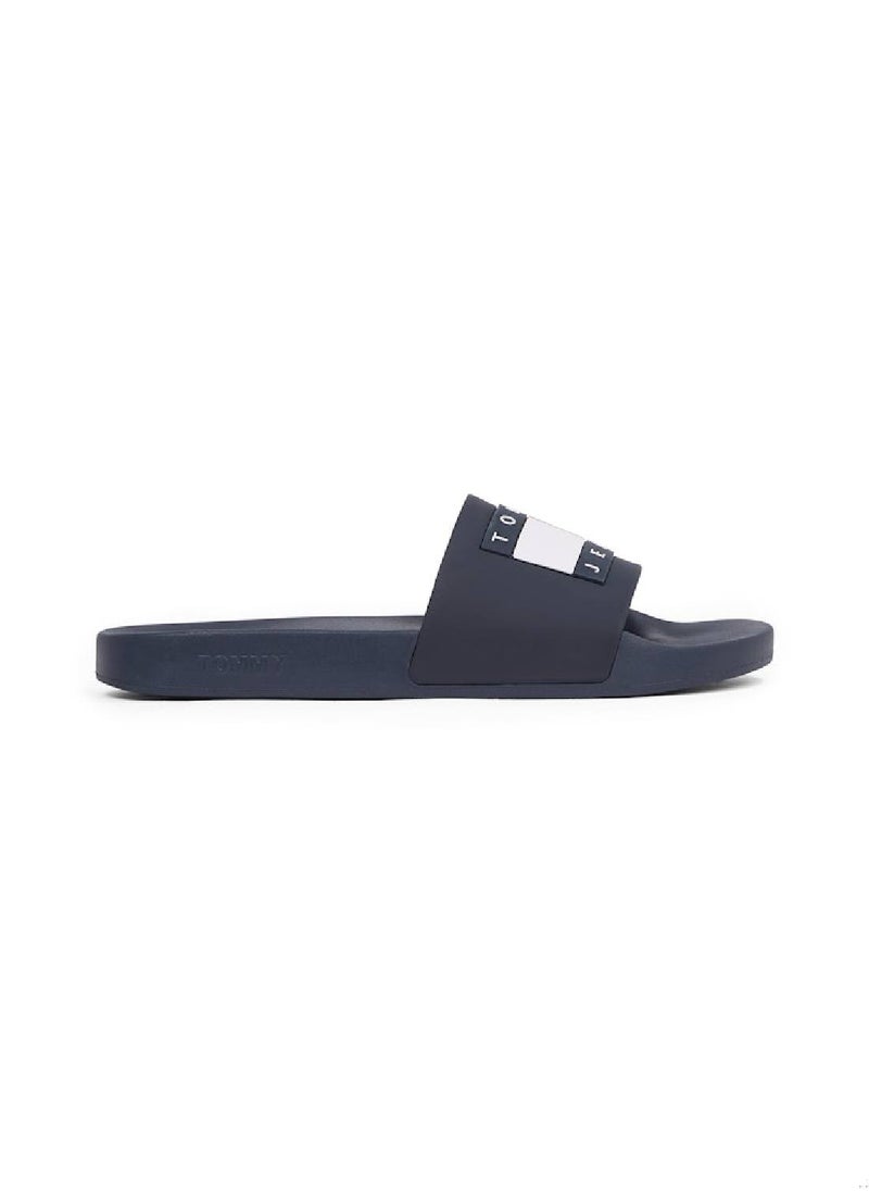 TOMMY JEANS Men's Pool Slides - Faux Leather, Blue  - Image 1