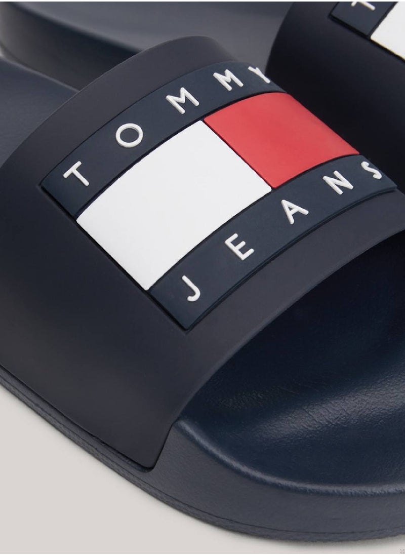 TOMMY JEANS - Men's Pool Slides - Faux Leather, Blue - Image 1