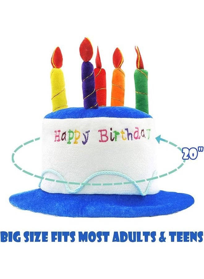 Generic Plush Happy Birthday Candles Cake Hat, Novelty Letter Embroidery Fancy Dress Party Props Hats, Unisex Birthday Accessories(Blue)  - Image 2