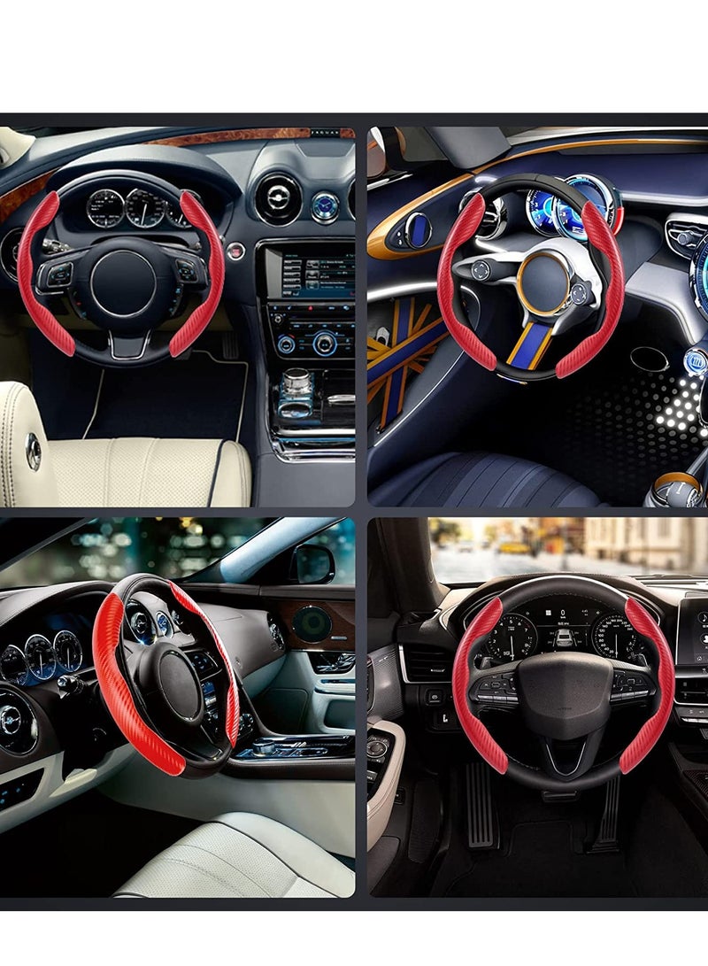 Carbon Fiber Steering Pattern Wheel Cover for Women Man, Safe and Non-Slip Car Accessory, Universal Fit Car Wheel Protector Wheel Cover Universal Automobile Interior Accessories Sport Red - Image 2