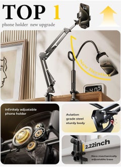 General Gooseneck Phone Holder for Bed Desk,Cell Phone Stand for Desk Bed iPhone Holder Laying Down，Flexible Arm Clamp Clip Phone Mount Stand for Filming Fits iPhone 15 Max All Phone  - Image 2