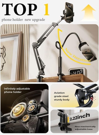 Gooseneck Phone Holder for Bed Desk,Cell Phone Stand for Desk Bed iPhone Holder Laying Down，Flexible Arm Clamp Clip Phone Mount Stand for Filming Fits iPhone 15 Max All Phone - view 2