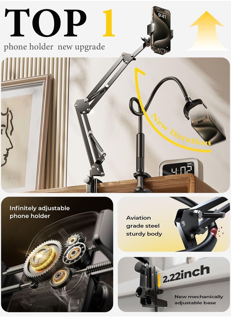 General Gooseneck Phone Holder for Bed Desk,Cell Phone Stand for Desk Bed iPhone Holder Laying Down，Flexible Arm Clamp Clip Phone Mount Stand for Filming Fits iPhone 15 Max All Phone  - Image 2