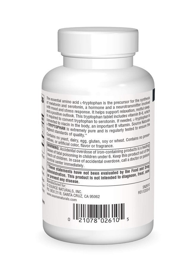 Source Naturals L-Tryptophan with Vitamin B-6 1000 mg Support Mood, Relaxation And Sleep - 90 Tablets - Image 2