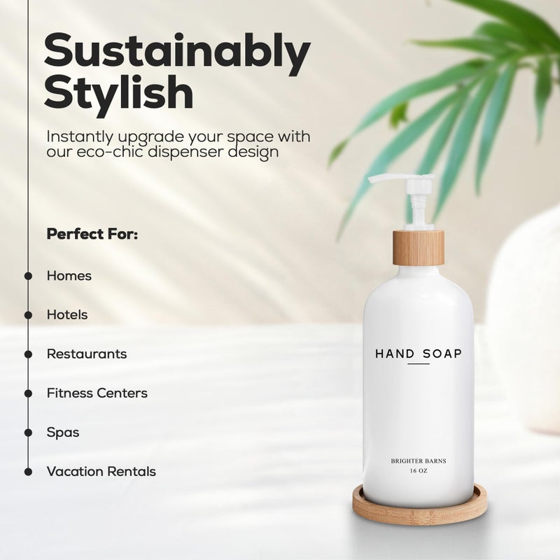Brighter Barns White Glass Hand Soap Dispenser Bathroom Set by Brighter Barns - Liquid Hand Soap Dispenser for Kitchen Sink - Boho Bathroom Pump Bottle Set - Minimalist Home Decor for Vacation Rental, Gifts (White) - Image 2