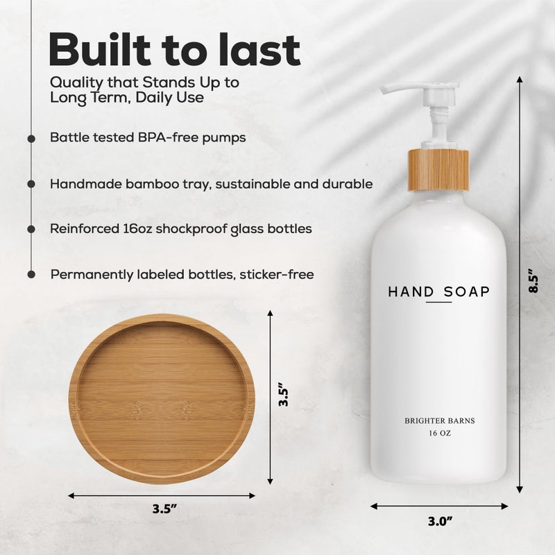 Brighter Barns White Glass Hand Soap Dispenser Bathroom Set by Brighter Barns - Liquid Hand Soap Dispenser for Kitchen Sink - Boho Bathroom Pump Bottle Set - Minimalist Home Decor for Vacation Rental, Gifts (White) - Image 3