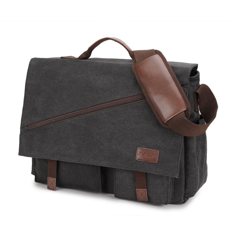 حقيبة رافو للرسائل للرجال مقاومة للماء من قماش كانفاس حقيبة حاسوب محمول 15.6 بوصة حقائب عمل كتف وحقيبة عبر الجسم