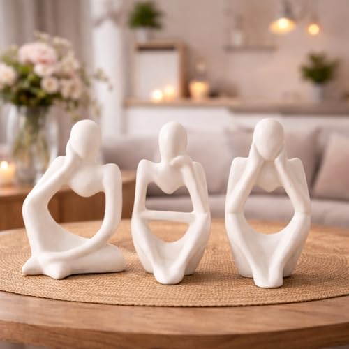 CraftVatika 3 Pcs Decorative Abstract Thinker Men Statue Showpiece Set | Home Decor Items, Ceramic Modern Art showpiece for Living Room Bedroom Bookshelf Desktop Table Office Wedding Housewarming Gift - Image 1