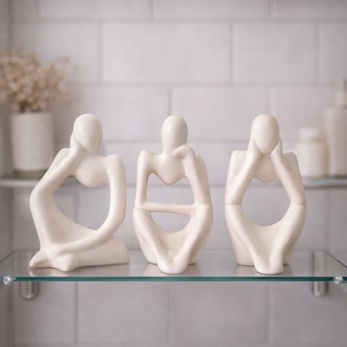 CraftVatika 3 Pcs Decorative Abstract Thinker Men Statue Showpiece Set | Home Decor Items, Ceramic Modern Art showpiece for Living Room Bedroom Bookshelf Desktop Table Office Wedding Housewarming Gift - Image 2