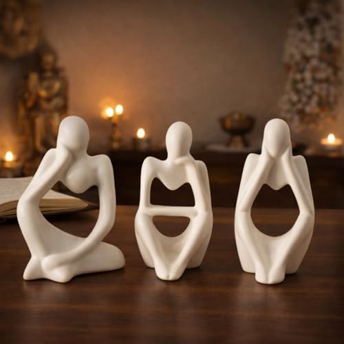 CraftVatika 3 Pcs Decorative Abstract Thinker Men Statue Showpiece Set | Home Decor Items, Ceramic Modern Art showpiece for Living Room Bedroom Bookshelf Desktop Table Office Wedding Housewarming Gift - Image 5