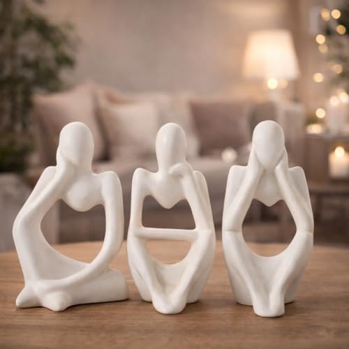 CraftVatika 3 Pcs Decorative Abstract Thinker Men Statue Showpiece Set | Home Decor Items, Ceramic Modern Art showpiece for Living Room Bedroom Bookshelf Desktop Table Office Wedding Housewarming Gift - Image 3