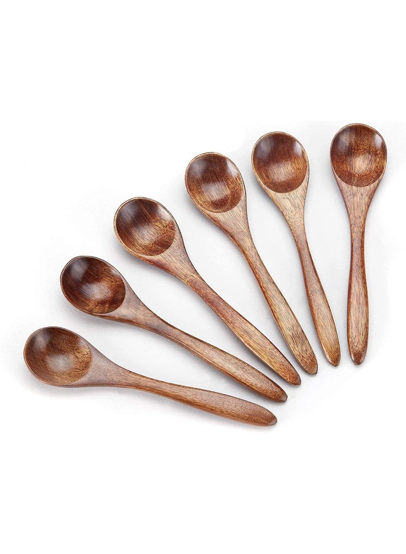 Wooden Teaspoons Set - 6pcs Small Serving Utensils for Cooking, Condiments, Honey - Mini Spoons for Daily Use - Image 1