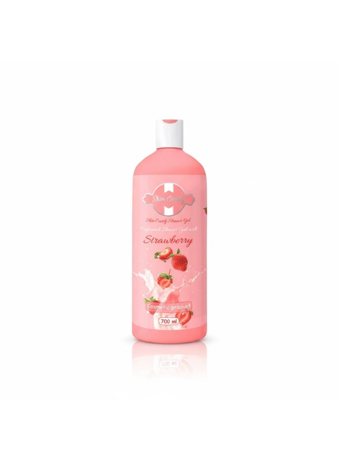 شاور جيل Skin Candy برائحة الفراولة  ترطيب عميق ولمسة ناعمة | غني بزيت اللوز والعسل والأفوكادو – 700 مل - Image 1