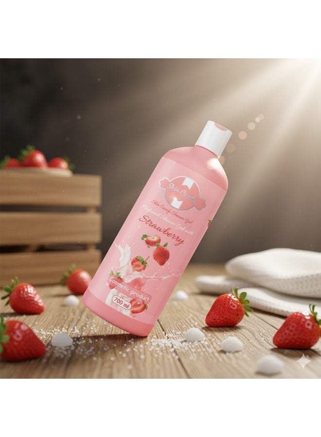 شاور جيل Skin Candy برائحة الفراولة  ترطيب عميق ولمسة ناعمة | غني بزيت اللوز والعسل والأفوكادو – 700 مل - Image 2