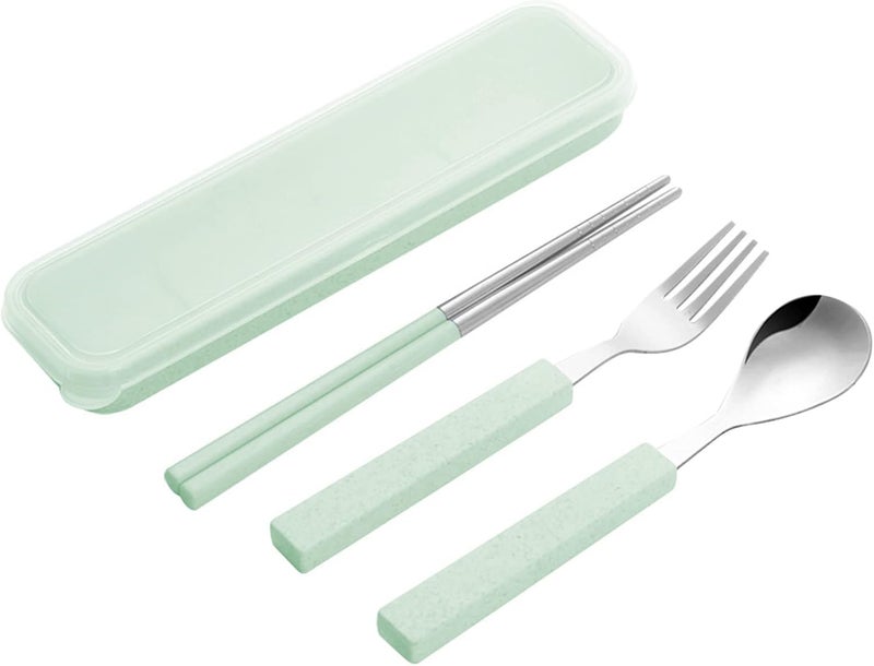 VANRA 3Piece Children Utensils Set 188 Stainless Steel Child Flatware Set Silverware Spoon Fork Chopstick Set with Travel Case for Kids Lunch Box - Image 1