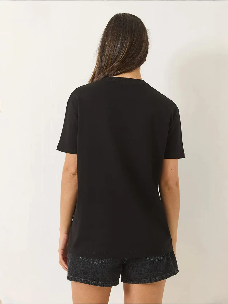 Bianco Lucci Black LUCCI Flowering Print Short Sleeve T-Shirt for Women | Best Price UAE