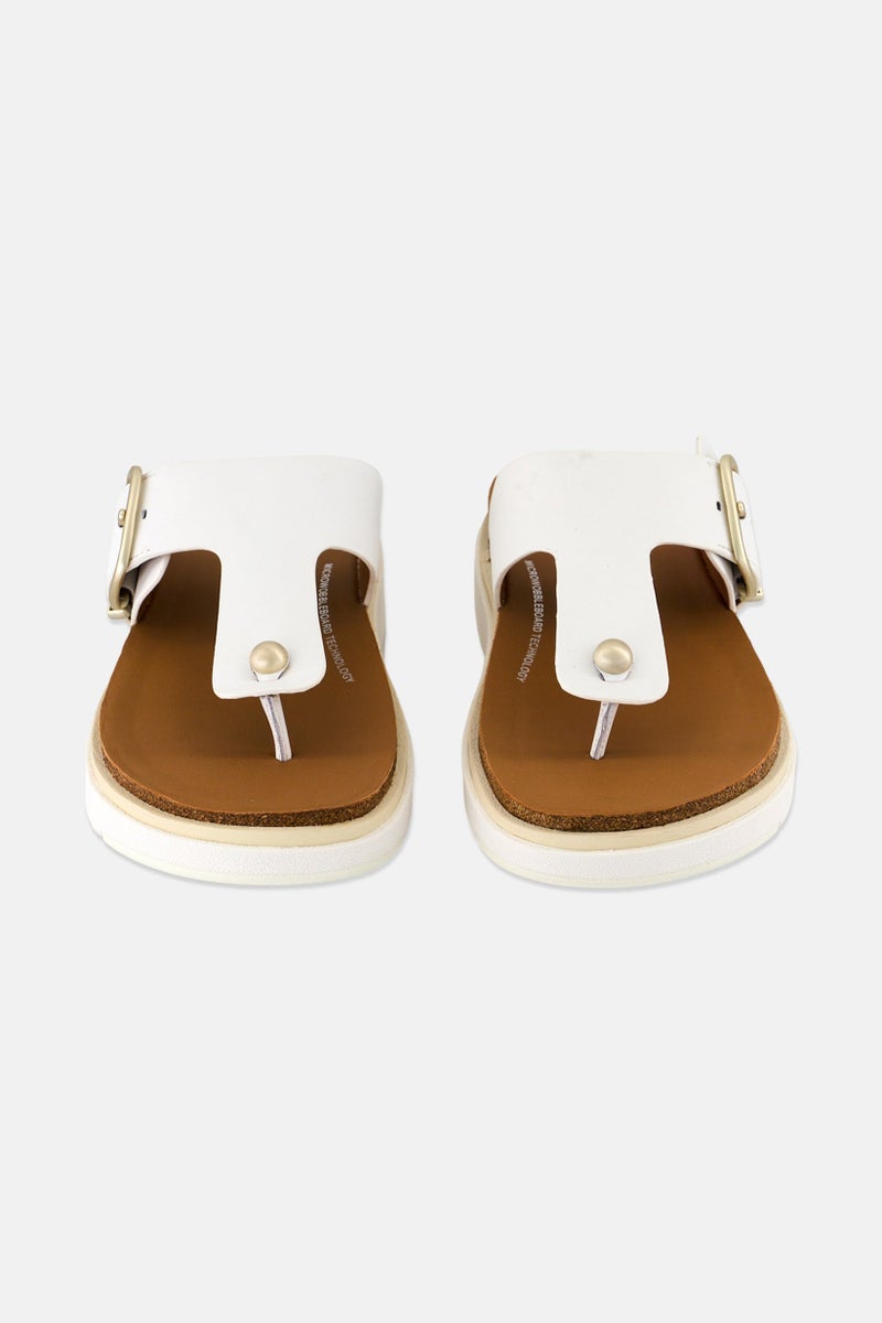 FitFlop Women Gen-Ff Buckle Leather Slip On Casual Sandals, White  - Image 4