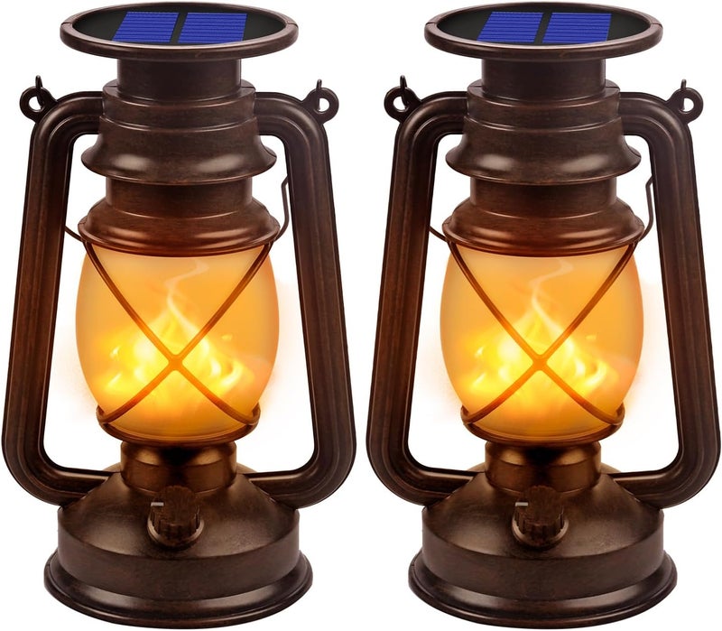Marlrin Solar Lantern Outdoor Hanging Solar Lights Dancing Flame Led Waterproof Camping Lamps, Landscape Decor for Table Patio Garden Yard Pathway Porch 2 Pack - Image 1