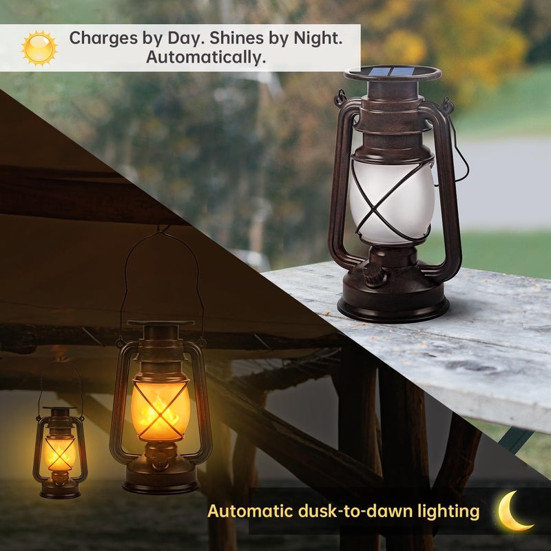Marlrin Solar Lantern Outdoor Hanging Solar Lights Dancing Flame Led Waterproof Camping Lamps, Landscape Decor for Table Patio Garden Yard Pathway Porch 2 Pack - Image 2