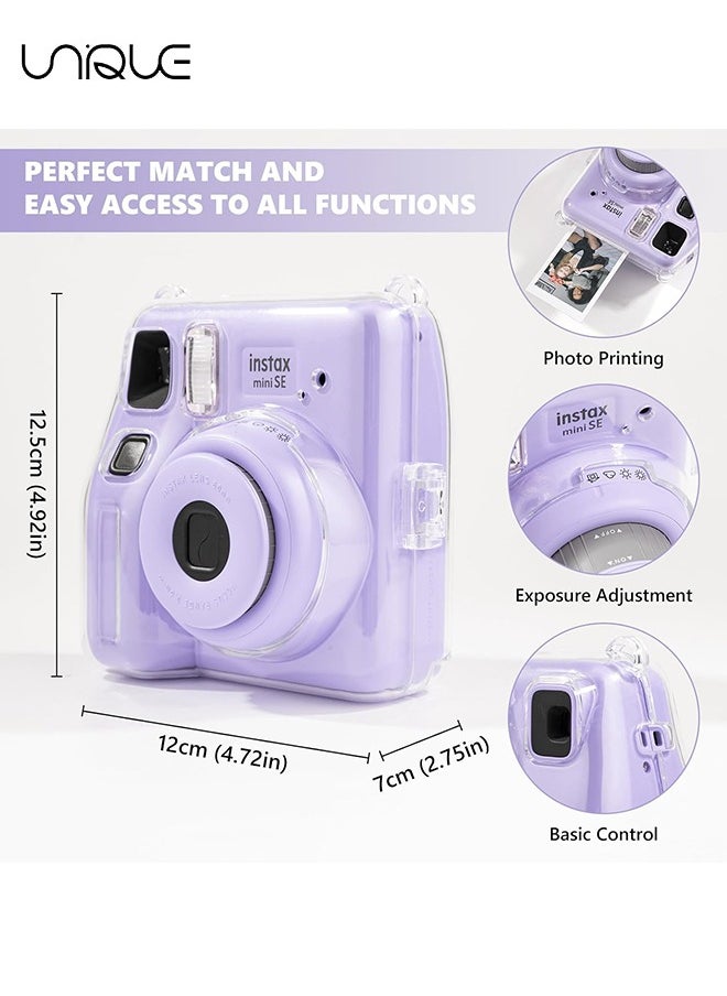 Unique 3 Pack Clear Camera Case - Hard Clear Case for Fujifilm Instax Mini SE Instant Camera, Mini SE Plastic Cover with Cute Sticker and Shoulder Strap - Purple Happy Dog  - Image 2