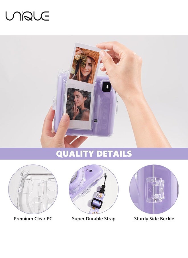 Unique 3 Pack Clear Camera Case - Hard Clear Case for Fujifilm Instax Mini SE Instant Camera, Mini SE Plastic Cover with Cute Sticker and Shoulder Strap - Purple Happy Dog  - Image 4