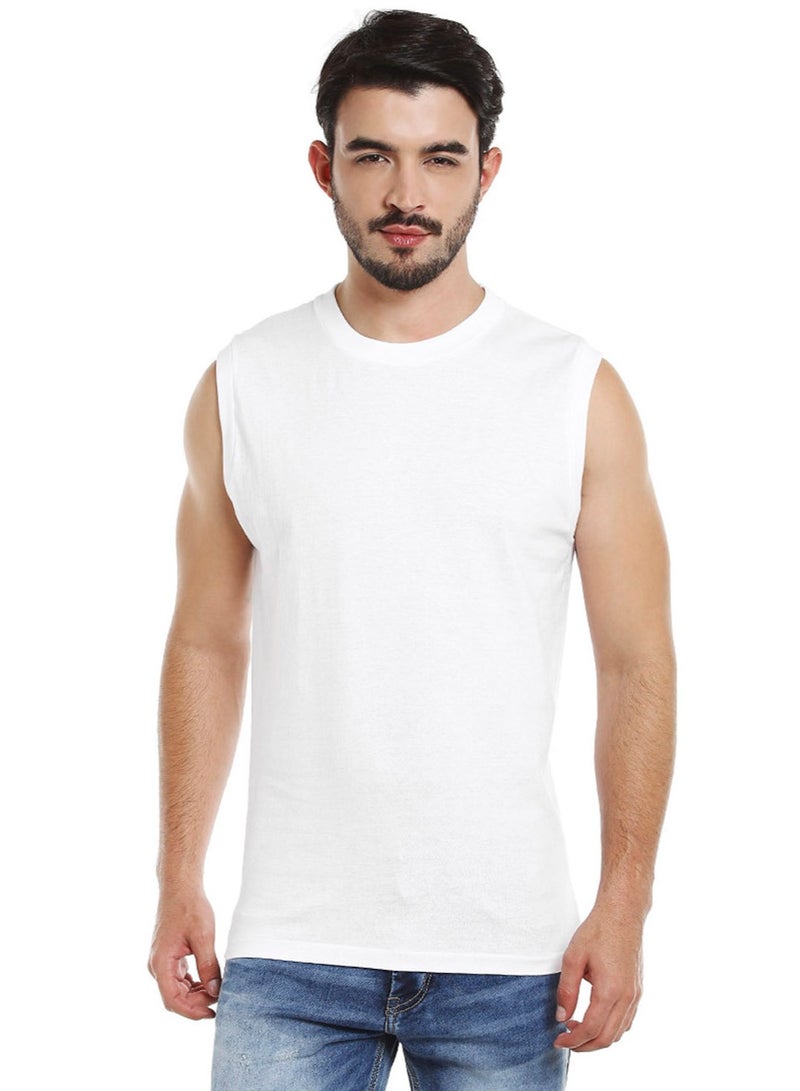 BYC MEN'S SLEEVELESS O-NECK COTTON T-SHIRT (PACK OF 3) - WHITE  - Image 3
