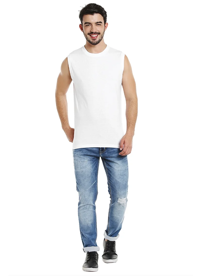 BYC MEN'S SLEEVELESS O-NECK COTTON T-SHIRT (PACK OF 3) - WHITE