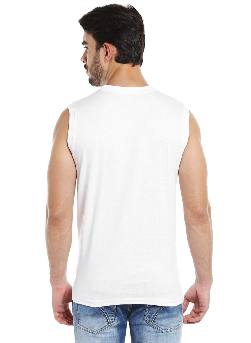 BYC MEN'S SLEEVELESS O-NECK COTTON T-SHIRT (PACK OF 3) - WHITE  - Image 5