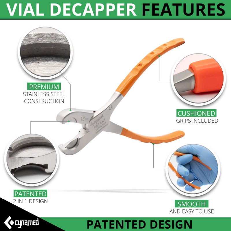 Cynamed Twin Action Decapper Pliers - Perfect for Decapping 13mm and 20mm Crimped Vials and Bottles - Image 4