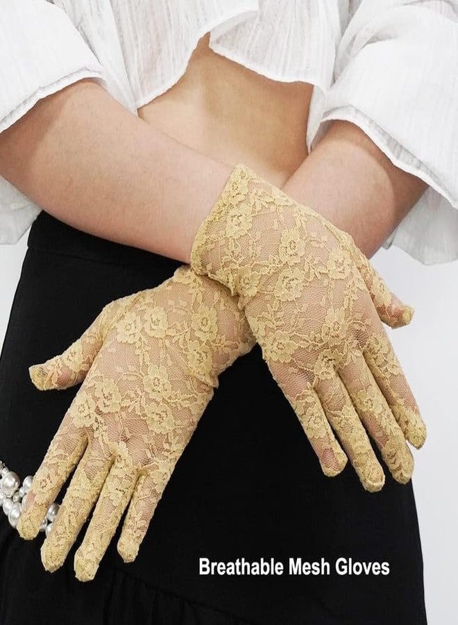 KETKAR Ladies Lace Short Wedding Gloves Elegant Bridal Gloves Floral Lace Party_Beige - Image 4