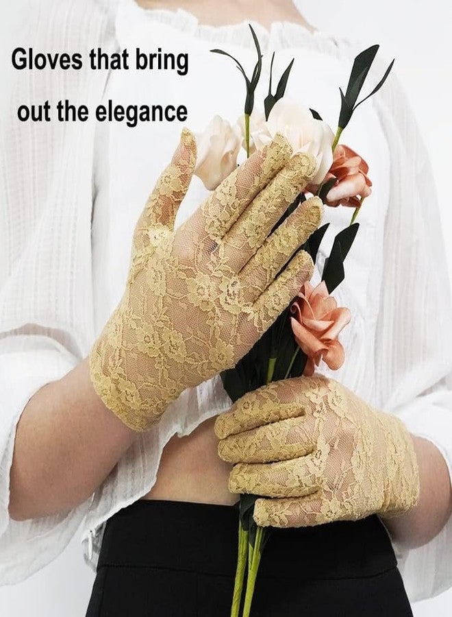 KETKAR Ladies Lace Short Wedding Gloves Elegant Bridal Gloves Floral Lace Party_Beige - Image 3